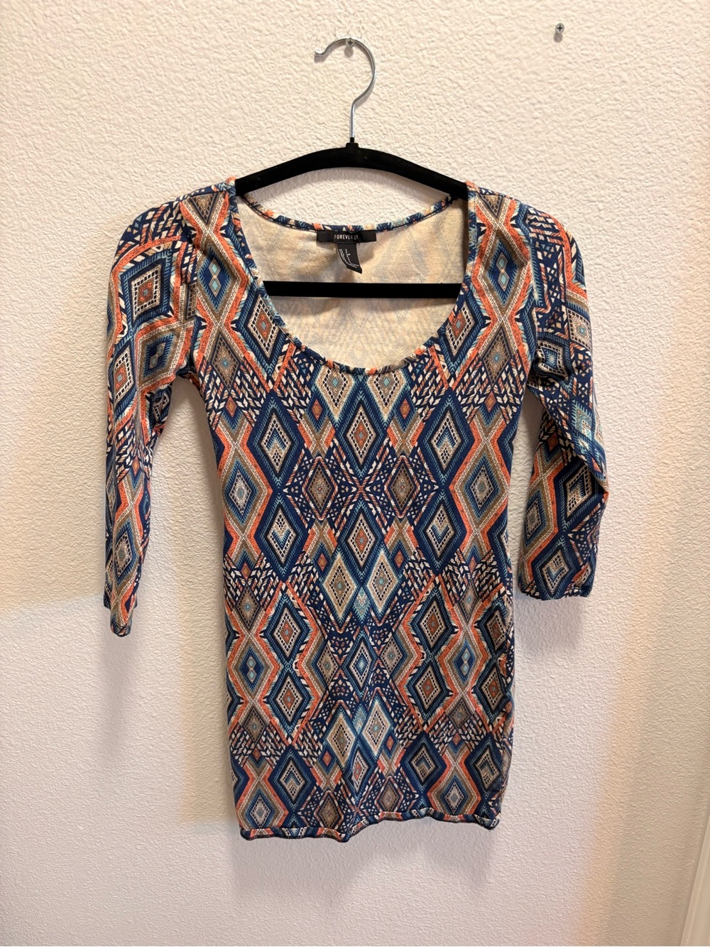 Forever 21 Multicolor Design Scoop Neck Mini Dress - Blue & Coral